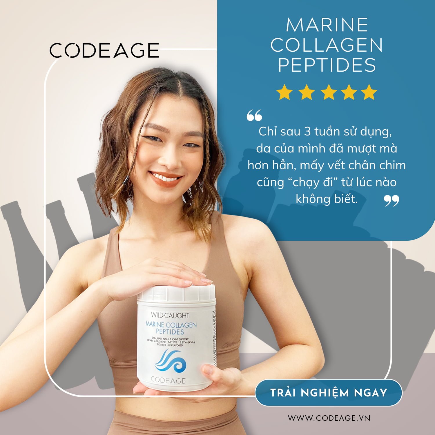 Marine Collagen Peptides của Codeage được đánh giá cao trong việc chăm sóc làn da