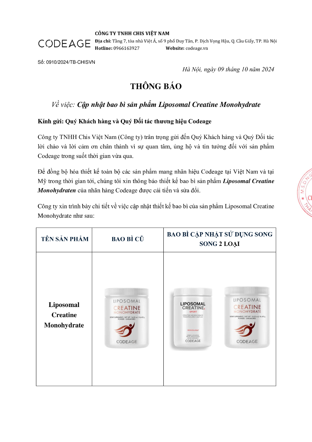 cập nhật bao bì codeage creatine 01