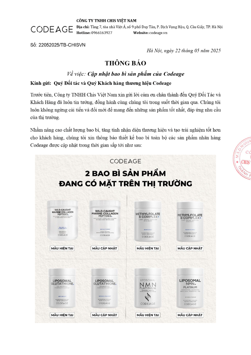 thong bao cap nhat bao bi san pham codeage 23 05 2025 1