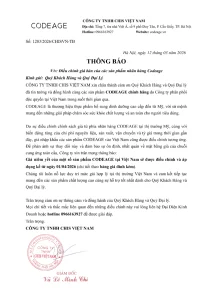 Văn bản thông báo điều chỉnh giá bán lẻ sản phẩm áp dụng từ 01/04/2026