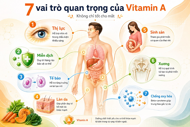Ở người trưởng thành vitamin A giúp duy trì sức khỏe